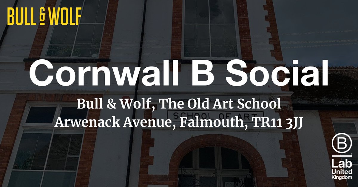 B Corp UK (@bcorpuk) on Twitter photo 📣 Calling all Cornwall-based B Corps and B curious businesses, the next B Social is happening on the 5th of June.
We're heading to the <a href="/bullandwolfco/">Bull & Wolf Film Co.</a> headquarters in Falmouth, for an evening of networking and collaboration.
Join us! 👇
tickettailor.com/events/blabuk/… 📣 Calling all Cornwall-based B Corps and B curious businesses, the next B Social is happening on the 5th of June.
We're heading to the <a href="/bullandwolfco/">Bull & Wolf Film Co.</a> headquarters in Falmouth, for an evening of networking and collaboration.
Join us! 👇
tickettailor.com/events/blabuk/…