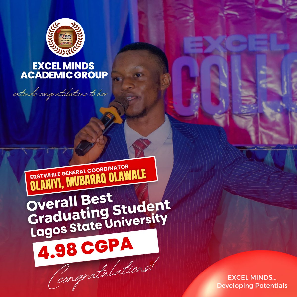 BREAKING: ERSTWHILE EXCEL MINDS COORDINATOR EMERGES LASU OVERALL BEST GRADUATING STUDENT WITH 4.98 CGPA