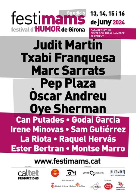 Joventut (@joventutcat) on Twitter photo Activitat | 8a edició Festimams
📅 Del 13 al 16 de juny
⏰ Diferents horaris
📍 Diversos espais a #Girona
#humor #cultura <a href="/festimams/">Festival Festimams</a>
👉 gen.cat/3VvRdsR Activitat | 8a edició Festimams
📅 Del 13 al 16 de juny
⏰ Diferents horaris
📍 Diversos espais a #Girona
#humor #cultura <a href="/festimams/">Festival Festimams</a>
👉 gen.cat/3VvRdsR