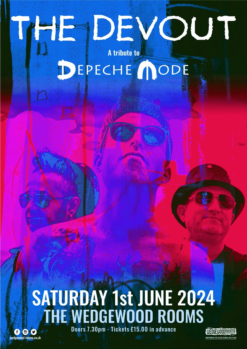 .@Devout_Mode join us tonight playing classic hits and fan favourites from the Depeche Mode catalogue! Doors at 7:30pm, with the band taking to the stage not long after 8:00pm🤩 Remaining tickets from the link below 👉 wedgewood-rooms.co.uk 👈