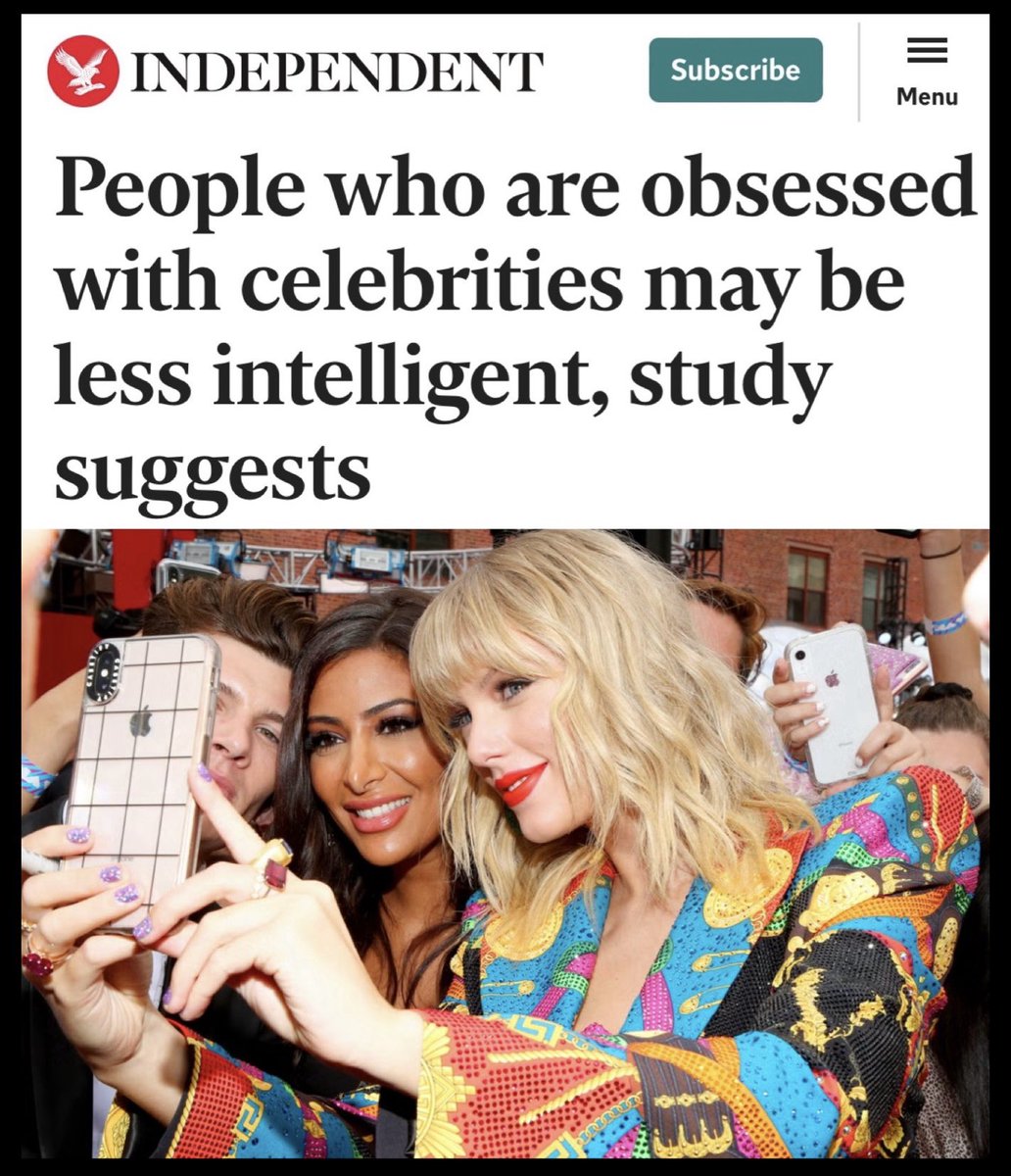 A Hungarian study found “a direct association between celebrity worship and poorer performance on cognitive tests”. A survey was given to 1763 adults who completed tasks, including a 30-word vocabulary test and a digit symbol substitution test. independent.co.uk/life-style/cel…