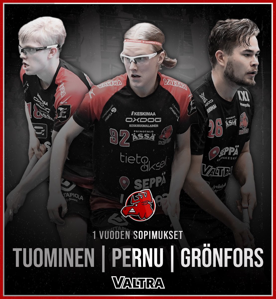✍️📄💥

Julius Tuominen, Valtteri Pernu ja Samuli Grönfors ovat tehneet vuoden sopimukset Happeeseen!

Sopimusuutinen | happee.fi/uutiset/17155/…

📸 Esa Jokinen #happeefloorball #hirvirytke #oxdog #mizuno #jyväskylä #fliiga #salibandy