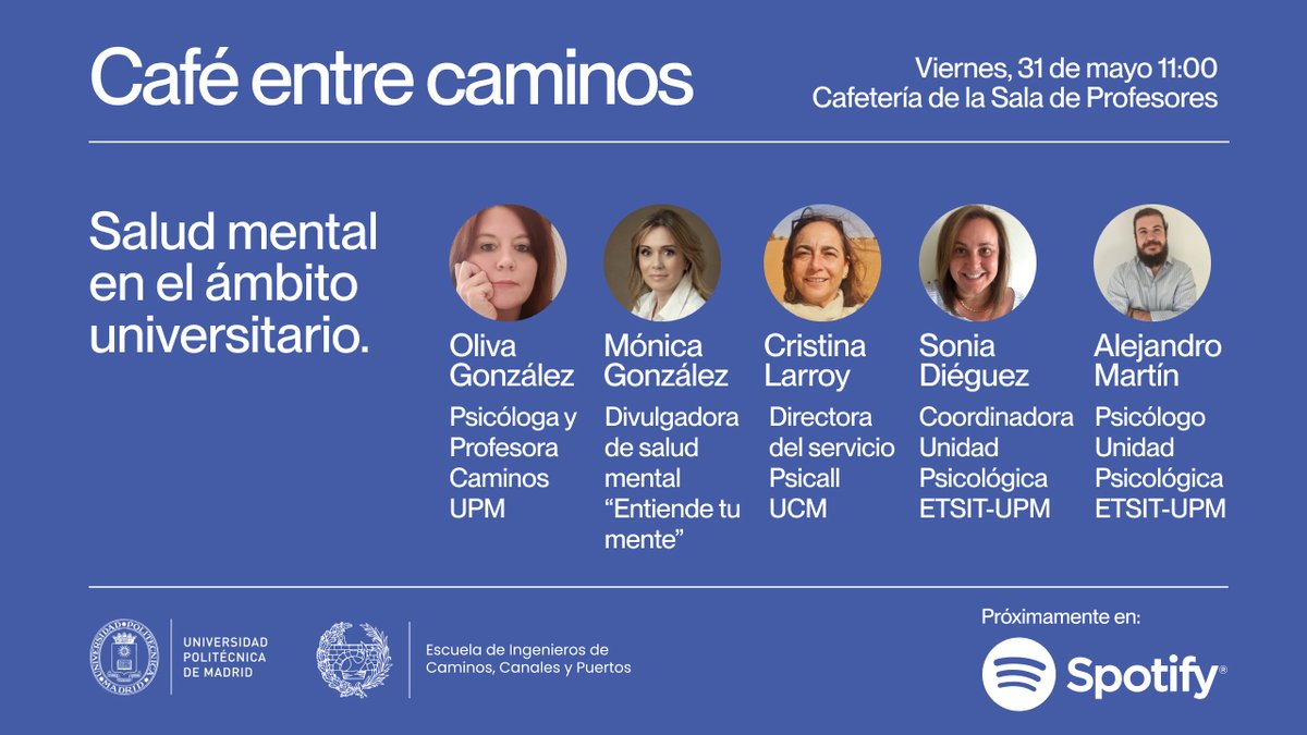 La_UPM's tweet image. Llega una nueva edición de &apos;Café entre caminos&apos;, un evento en el que expertos del ámbito de la psicología y la docencia abordan el tema de la #saludmental. Ven a @caminosupm.
🗓️31/05
⏰11:00
#somosUPM #nosoloingenieria