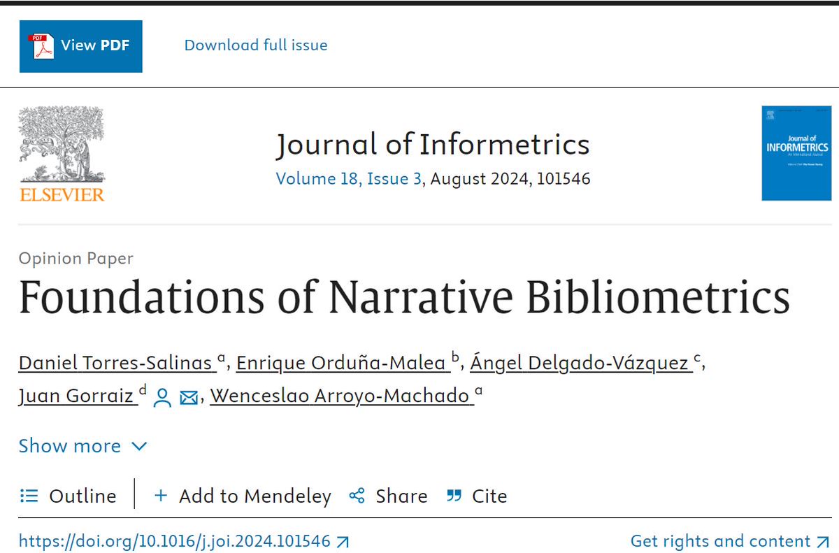 📢 Published: 'Foundations of Narrative Bibliometrics' proposal from southern Spain to address @DORAssessment and @CoARAssessment changes in a practical and positive way🌟with @eomalea, @Wences91 @amdelvaz & J Gorraiz. Open ⬇⬇⬇⬇⬇⬇ ➡sciencedirect.com/science/articl…