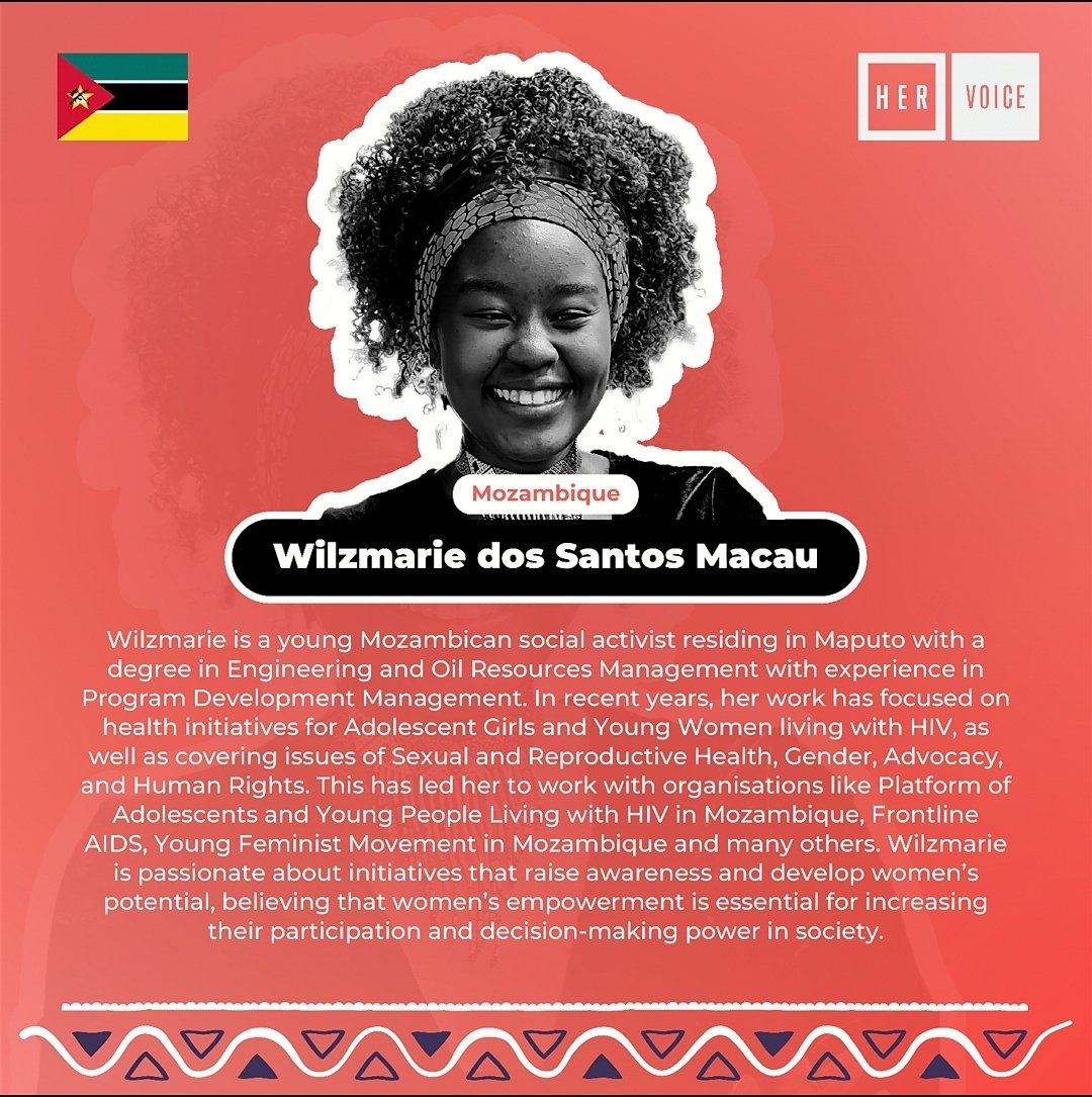 Meet the wonderful Wilzmarie, the new HER Voice Fund Ambassador for Mozambique 🇲🇿! She is a committed social activist with a focus on SRHR, human rights and gender advocacy. 👏🏾👏🏾👏🏾🎉 We are proud to have her on the HVF team!