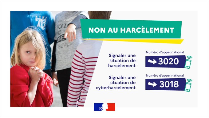 #NonAuHarcelement |
Victime ou témoin, réagissez !
👉3020 pour signaler une situation de harcèlement
👉3018 pour signaler une situation de cyber harcèlement
👉Déposez plainte si nécessaire