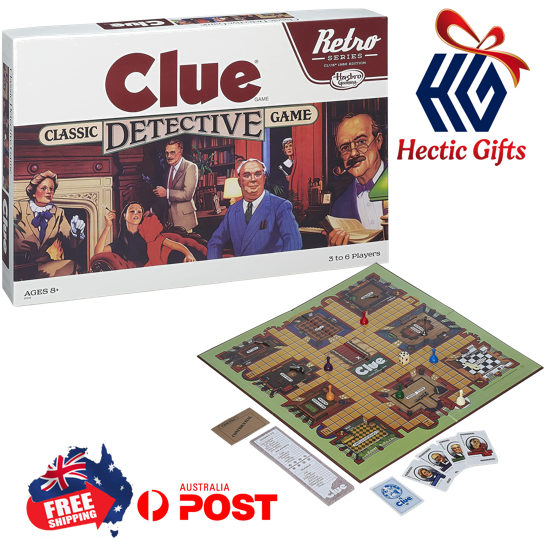 Did Colonel Mustard do it in the Lounge with the Revolver? Maybe it was Miss Peacock in the Kitchen with a Rope? Put your detective skills to the test! ow.ly/Ik5u50IeAuo #New #HecticGifts #Hasbro #RetroSeries #Clue #BoardGame #FreeShipping #AustraliaWide #FastShipping