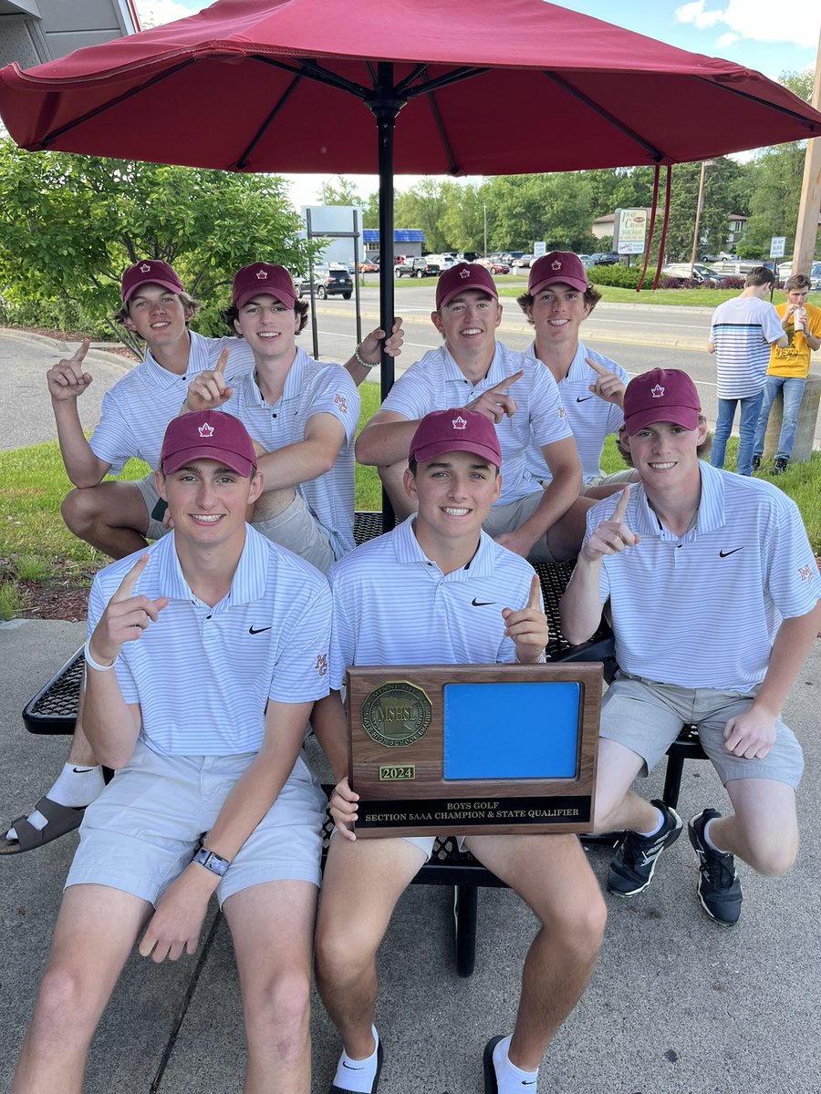 MGBoysGolf's tweet photo. THE CRIMSON ARE GOING TO STATE, BABY!!! ๐ It was a great team effort by all!!! They deserve thisโthey worked hard all year and it paid off! Ryan Stendahl took section low honors with a 2-day total of -3 under!! Woot woot!!! Canโt Wait for State!!! ๐๐๐๐ฝโโ๏ธโณ๏ธ #theseguysrock https://t.co/aXtAj9oEEM