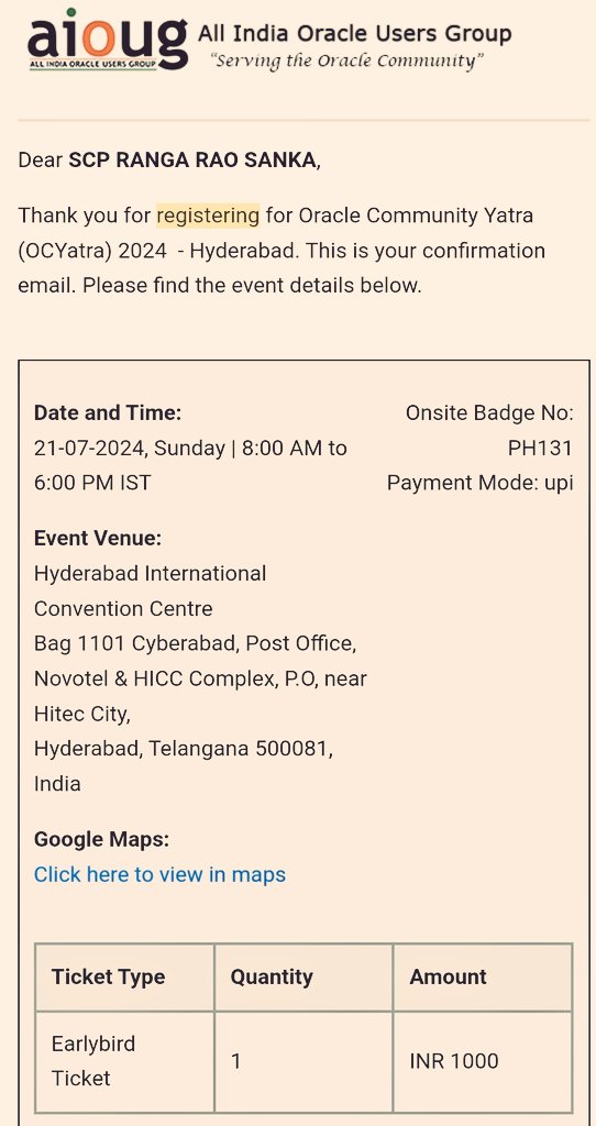 I am attending #OCYatra24 are you? #aioug_hyderabad #AIOUG,#YatraHyd24