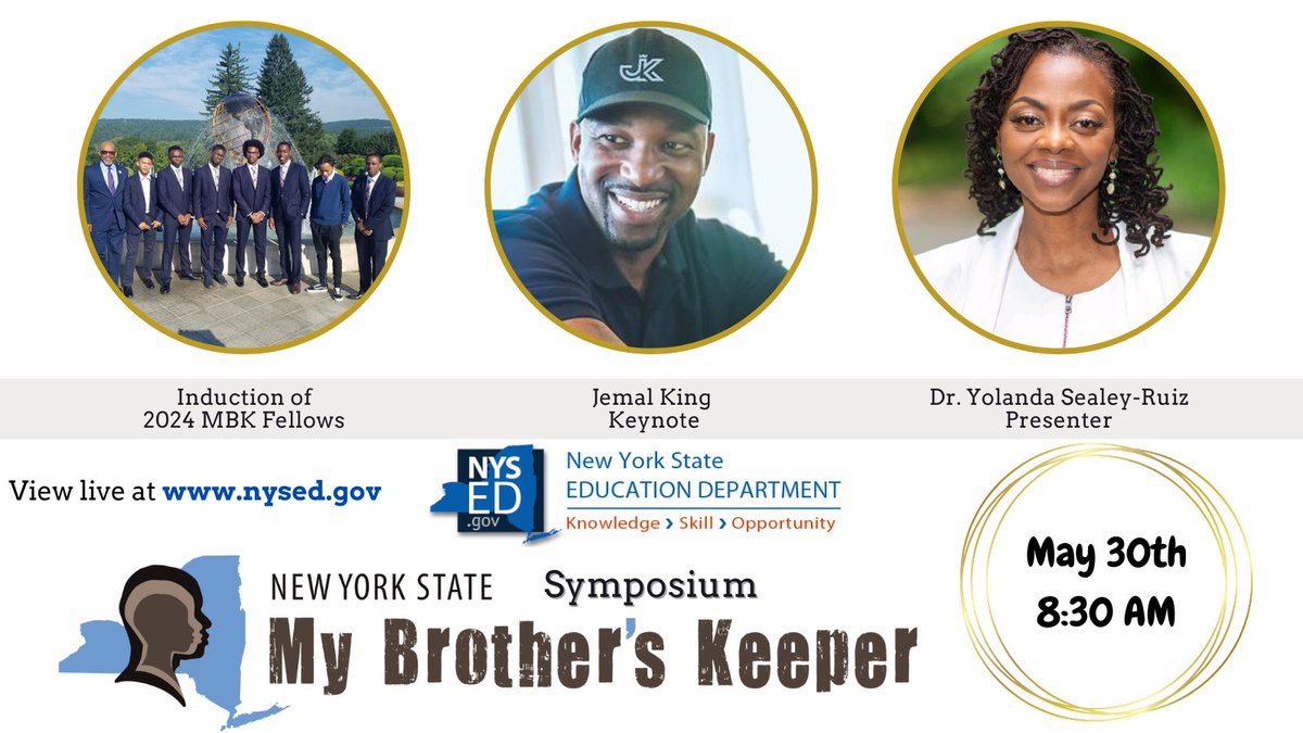 TODAY: The New York State Education Department is hosting the 2024 New York State My Brother's Keeper Symposium in Albany. Watch live at nysed.gov at 8:30 AM.

Find details about the #NYSMBK Symposium here: bit.ly/3V5REtF #ChangingTheNarrative <a href="/NYSEDNews/">NYS Education Department</a>