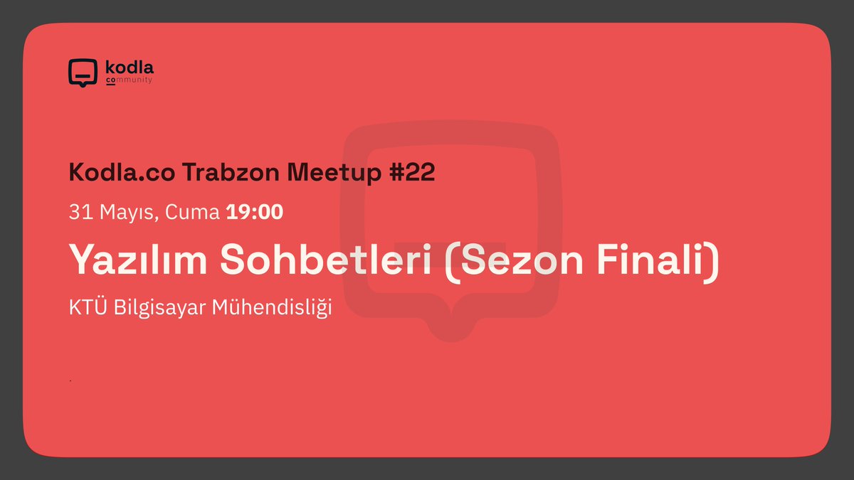 Kodlaco Meetupların bu seneki sezon finali etkinliğimiz olan Yazılım Sohbetleri'ne sizi davet etmekten heyecan duyuyoruz.  🎉

Aramıza katıl: kommunity.com/kodla-co/event…

#kodlaco #kodlacomeetup