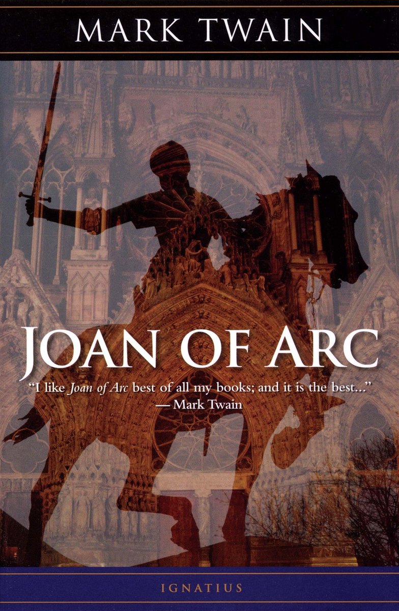 Happy feast of St. Joan of Arc! She is far and away one of the most widely referenced saints in popular culture. For example, Mark Twain said his book about her was his favorite one he ever wrote... ignatius.com/joan-of-arc-ja… 🧵