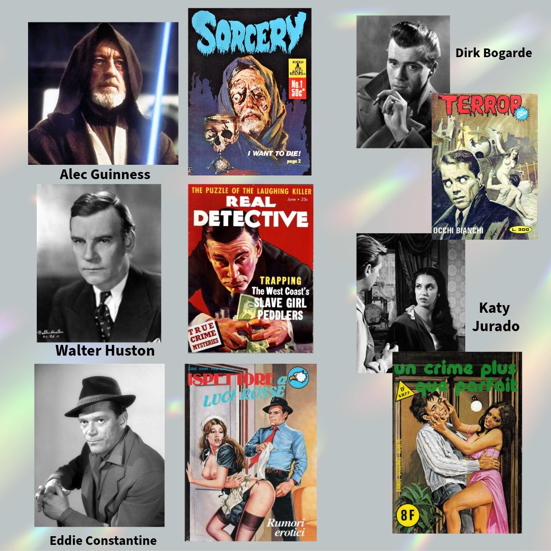 dwilt55's tweet photo. #SwipeFile No. 7 :
"Undignified Roles" --
Actors usually choose their roles, except when their image is re-purposed by an artist!
Alec Guinness = zombie;
Dirk Bogarde = no eyeballs;
Katy Jurado = groped;
Eddie Constantine = groper;
Walter Huston = Slave Girl Peddler. https://t.co/UfQI6hkQQ3