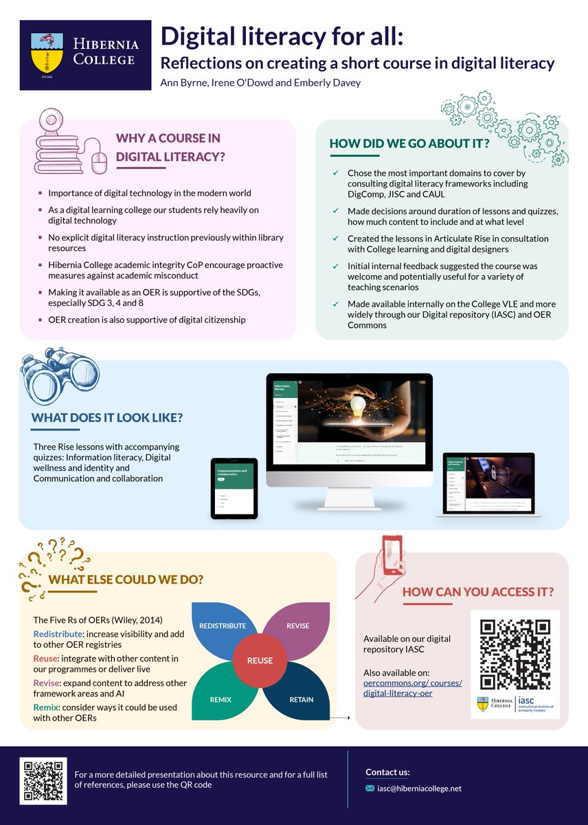 Digital Learning researcher @Irene_ODowd is attending #EdTechie24 in @atusligo_ie, sharing knowledge about #HiberniaCollege projects in digital collaboration and digital literacy. Presentation: Thursday @ 14:30 and poster display: Friday @ 11:00.