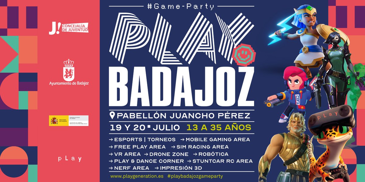 Con muchas ganas de anunciar que llega 
🔴 PLAY BADAJOZ #Game-Party 

Todos los pacenses podréis disfrutar de:

🎮 Free Play Area
🏆 Torneos eSports
📱 Mobile Gaming Area
🏎️ Sim Racing Area
🥽 VR Area
🤖 Tech Corner
✈️ Drone Zone
💃 Play &amp; Dance Corner
🛞 Stuntcar RC Area

📅 19