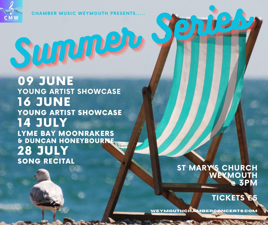 'Chamber Music Weymouth' is the new name for #Weymouth Lunchtime Chamber #Concerts. Our summer series begins on Sunday 9 June with a Young Artist Showcase event featuring talented students of @DuncanHoneybou1 from Junior @royalacademy & the University of Southampton.