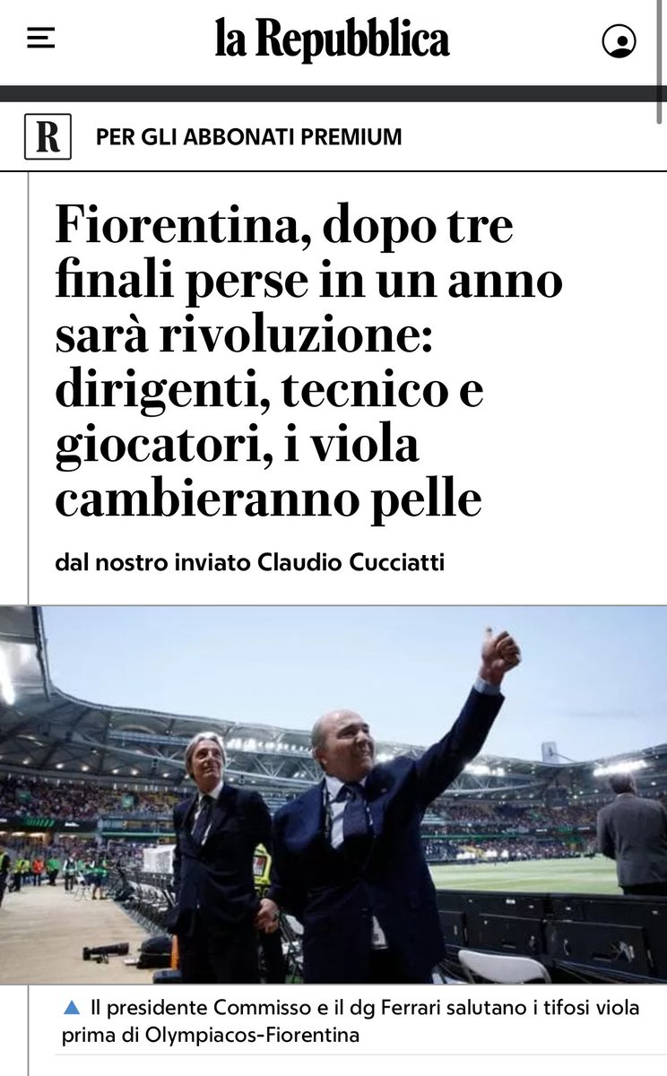 Rivoluzione viola 👉 repubblica.it/sport/calcio/s…