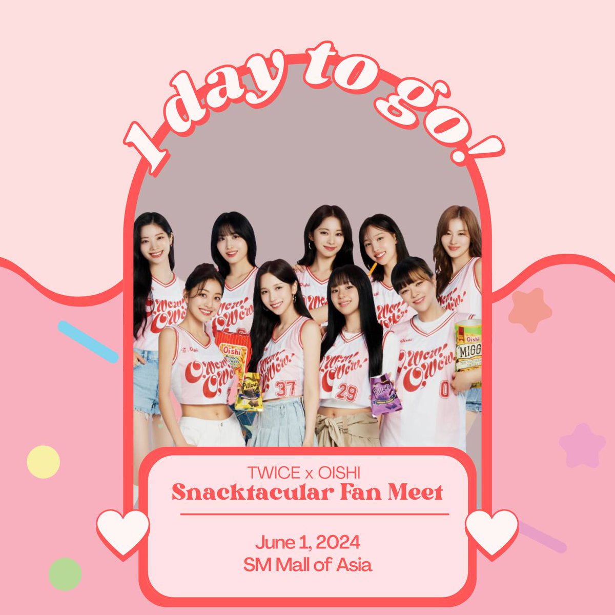 TheAnnyeongOppa's tweet photo. Just one more day and we will finally see Twice once again!🥰🫶
Are you ready, mga bes?🩷
Event brought to us by @oishi_tweets
#OWowOWow #TwicexOishiSnacktacularFanMeet #TwiceXOnce #TwiceXOishi @jypetwice https://t.co/6cAf4iX1MH