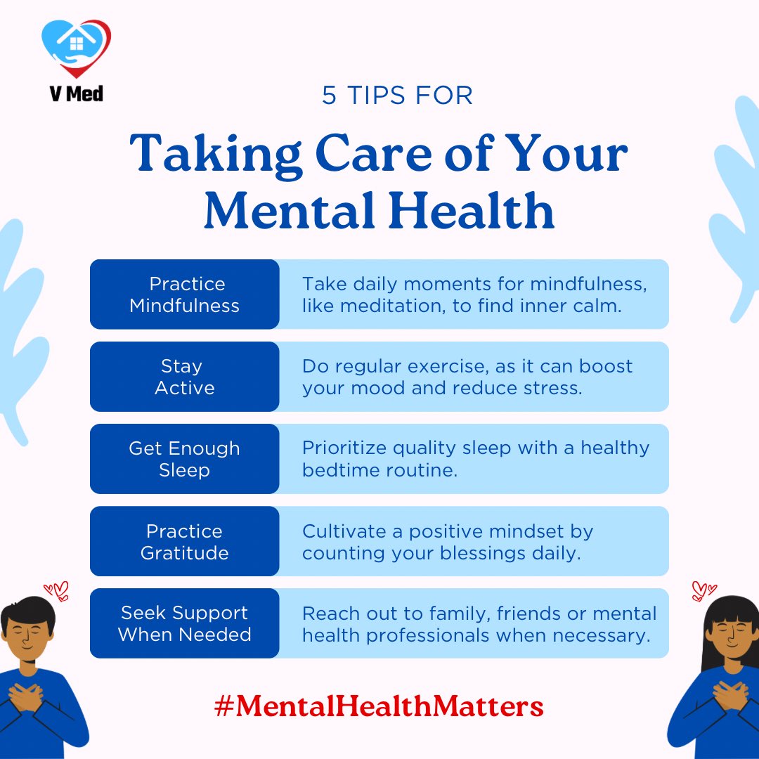 Vmed2023's tweet photo. As Mental Health Month draws to a close, remember: self-care, support and awareness isn’t just for May. Here are some tips to nurture your mental well-being every day. 💙❤️ https://t.co/jPJSY6nGkD