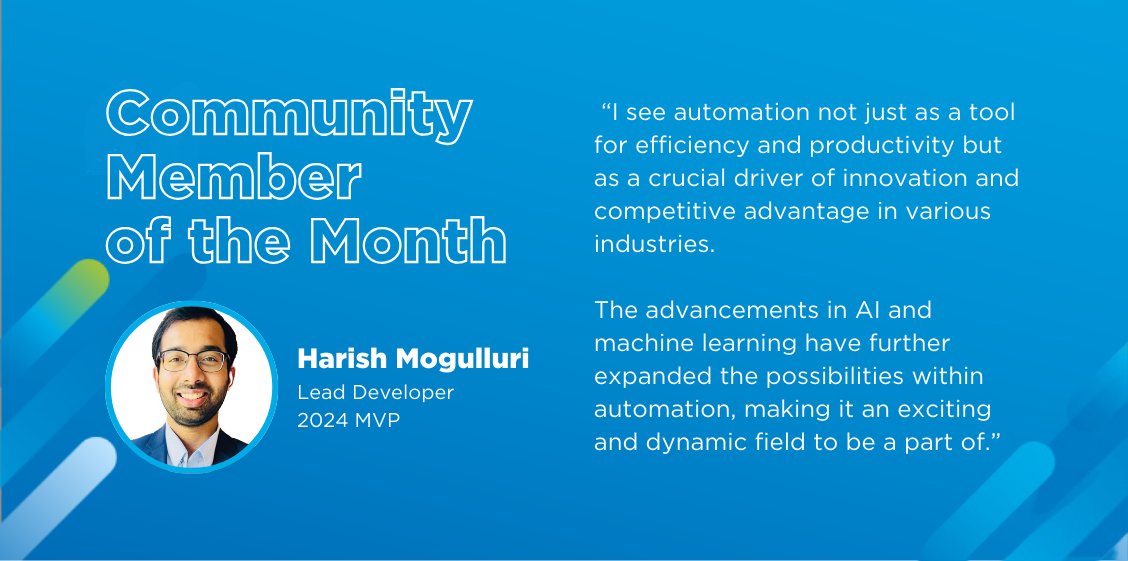 Congratulations to our Community Member of the month, Harish Mogulluri! 🎉 

💡He shared his top tips for aspiring #intelligentautomation professionals in this interview. Check it out: okt.to/Pj0RWA