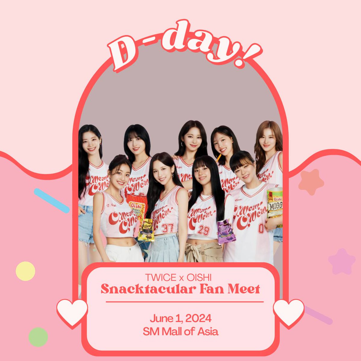 TheAnnyeongOppa's tweet photo. The day that we've all been waiting for is here!🥰🫶
ONCEs, are you excited? Get ready to meet Twice at their Snacktacular Fan Meet in Manila!💕
Event brought to us by @oishi_tweets
#OWowOWow #TwicexOishiSnacktacularFanMeet #TwiceXOnce #TwiceXOishi @jypetwice https://t.co/8vMzmXPbWV