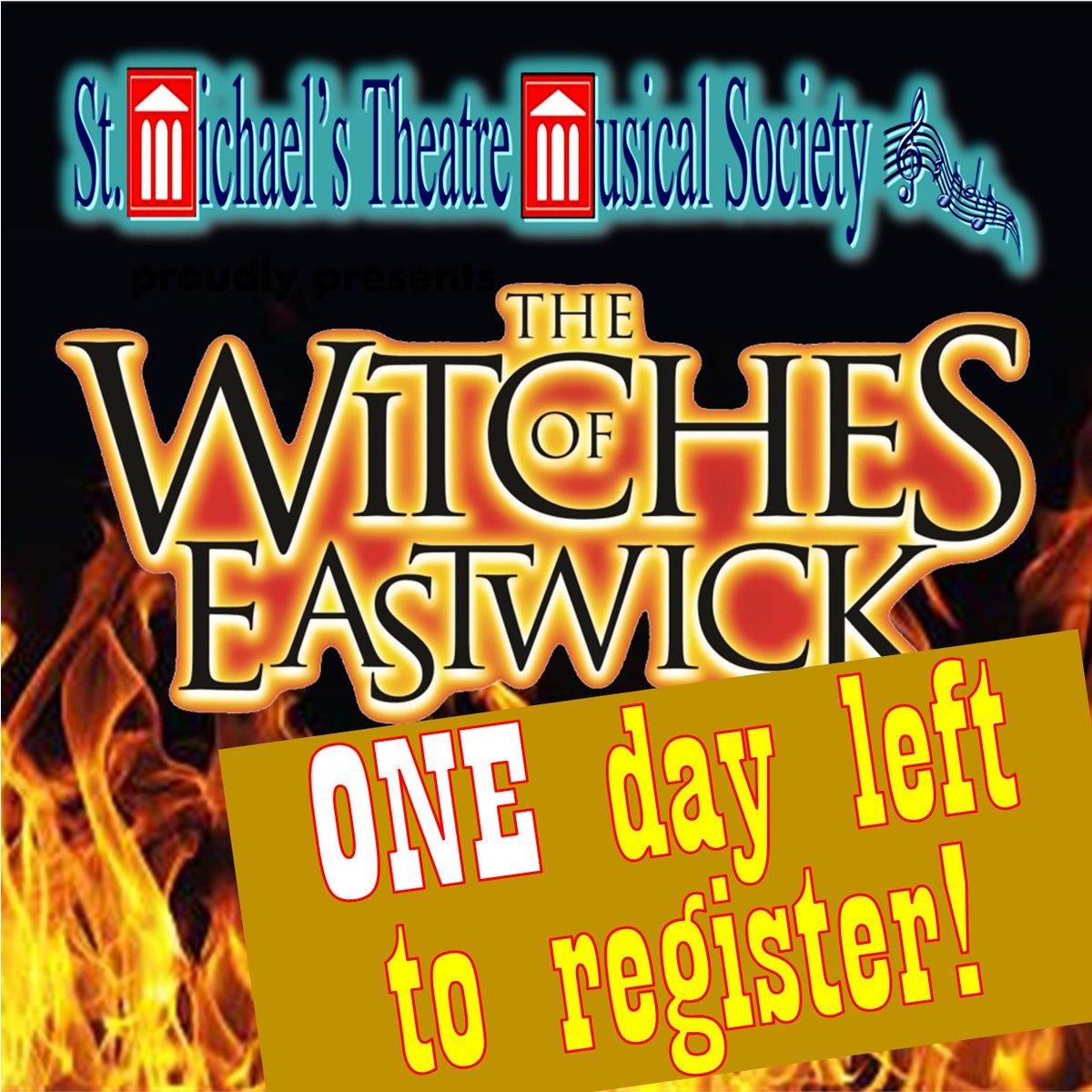 Registration closes this TOMORROW. 
Sign up here... tinyurl.com/4rn2z5fh
#witches #witchesofeastwick #newross #smtms #stmichaelstheatre #visitnewross