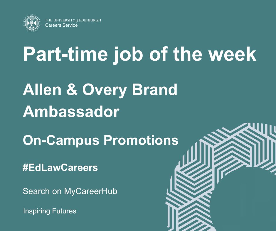 uofedcareers's tweet image. #PartTimeJoboftheWeek On-Campus Promotions are recruiting an Allen &amp;amp; Overy Brand Ambassador. Find out more on MyCareerHub: edin.ac/3wZoeDY #EdLawCareers