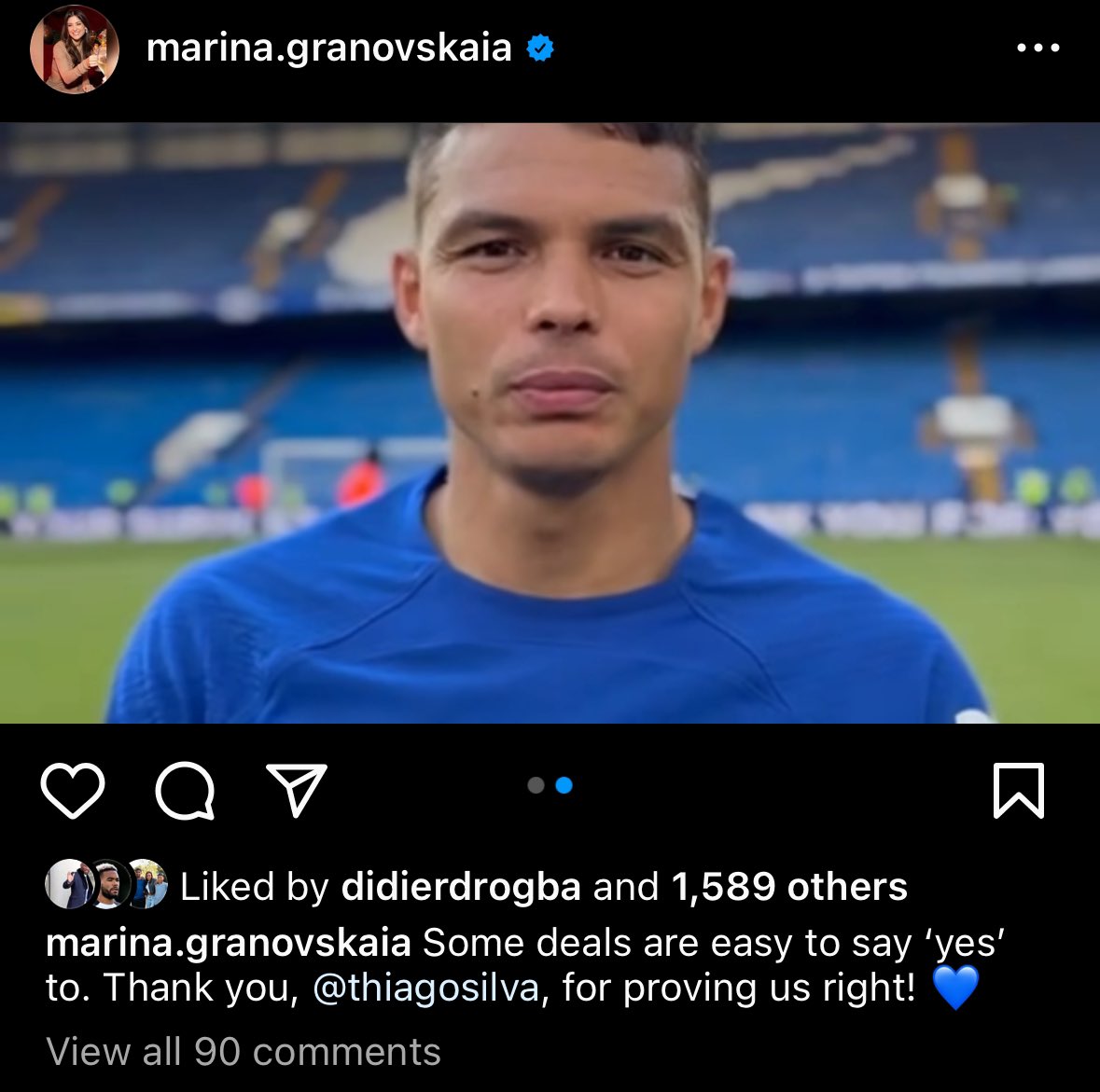 Marina Granovskaia on Instagram last week: 

Thiago Silva: “Marina. Thank you. Big kiss for you Marina, bye bye.” #cfc