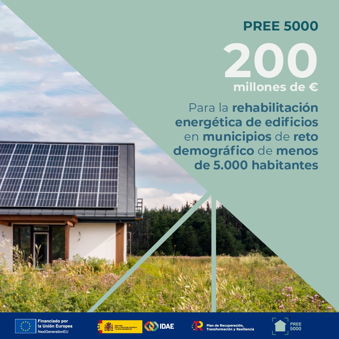 📢| El programa de ayudas #𝗣𝗥𝗘𝗘𝟱𝟬𝟬𝟬 para la Rehabilitación Energética de Edificios en municipios de reto demográfico amplia el plazo de solicitud hasta el 31 de julio de 2024. 

Más información: goo.su/HEStQJX