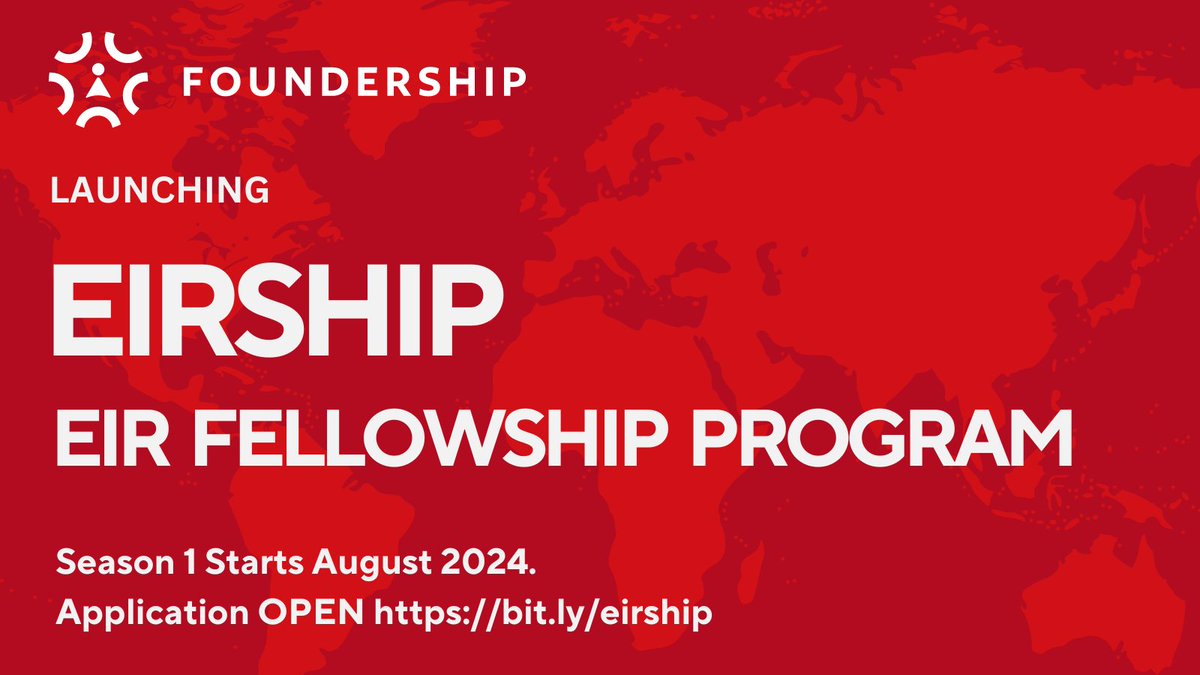 📣Announcing the EIR Fellowship Program by Foundership.

EIRSHIP Season 1 starts - Aug 2024.

If you:

Wanted to run an accelerator? Apply and get selected to run.

Want to Co-create a startup with Foundership as one of the co-founders and run this subsidiary?

Many such.....
