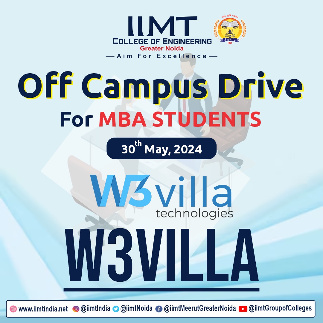 Exciting Opportunity for MBA Students! 

We are thrilled to announce an Off-Campus Drive exclusively for our MBA students!

📅 Date: 30th May, 2024
📍 Location: W3 Villa, Technologies

.
iimtindia.net
Call Us: 9520886860
.
#IIMTIndia #IIMTNoida #IIMTGreaterNoida