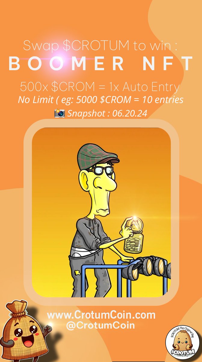 🎉 $CROTUM Spotlight Giveaway 🎉
Bag up 💰

To recognize <a href="/ElderKarl68/">ElderKarl</a>❤️
As a pillar of the Cronos Community!

Medium:
medium.com/@RPC.Labs/elde…

1x <a href="/BoomerSquadNFT1/">BoomerSquad & PUUSH</a> #Giveaway

👉  500x$CROTUM = 1 Auto Entry

❤️,♻️ tag 5 Friends
1k $CROM 🎁 amongst reactions

crotumcoin.com