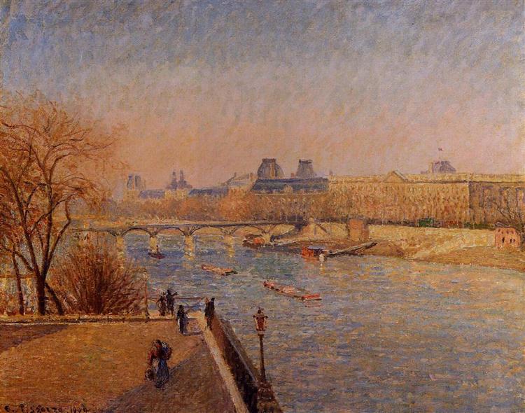 The Louvre, Winter Sunshine, Morning by Camille Pissarro in 1900 #Paris #Parisjetaime #visitparisregion #ExploreFrance #France #cityscape #Seine #louvre #museedulouvre #pissarro #camillepissarro