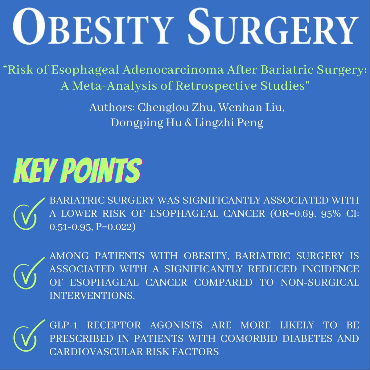 BEST PAPERS MAY ISSUE
'Risk of Esophageal Adenocarcinoma After Bariatric Surgery: A Meta-Analysis of Retrospective Studies'
DOI: doi.org/10.1007/s11695…
FREE DOWNLOAD: rdcu.be/dJrft