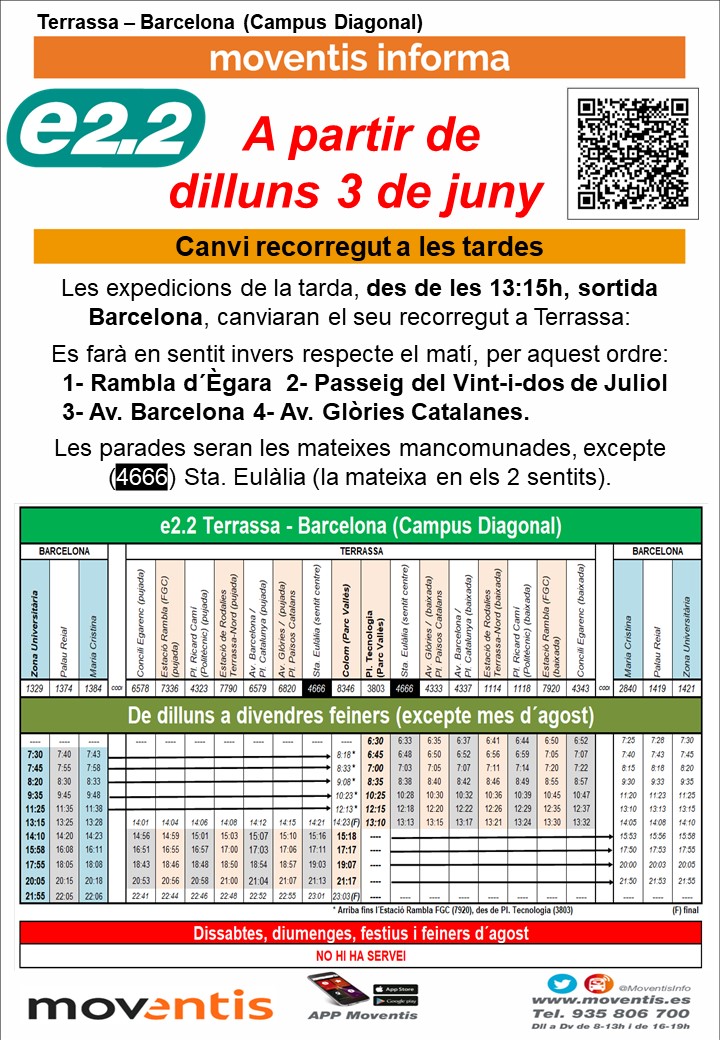 MoventisInfo's tweet photo. ⚠️Informem 🚍 #e2_2 (Terrassa - Zona Universitària) de #Moventis_SARBUS
📆A partir de dilluns 3 de juny; canvi recorreguts a les tardes, es farà en sentit invers respecta al matí.
Més info a: https://t.co/ydJULYmkZ4

Disculpin les molèsties https://t.co/XbiAK6jNWG