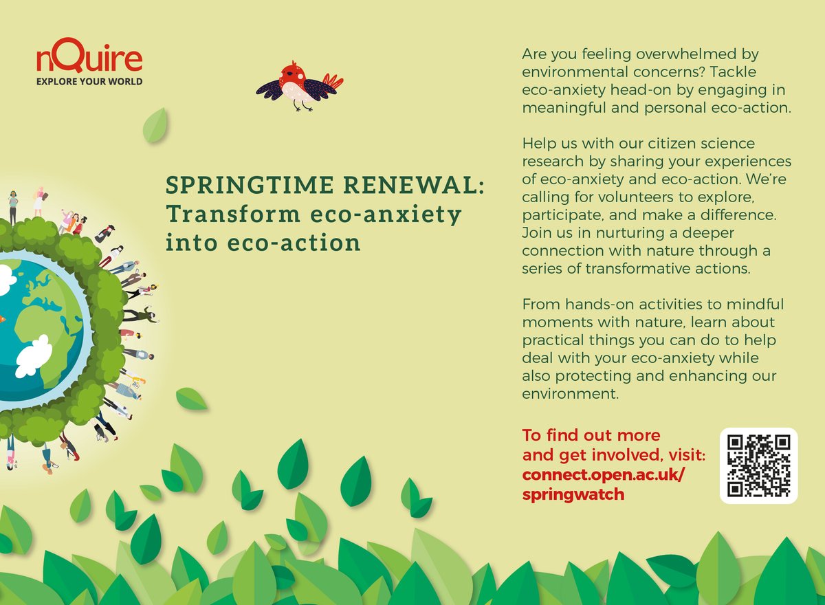 Are you feeling overwhelmed by environmental concerns? Tackle eco-anxiety head-on by engaging in personal eco-action.

We're calling on volunteers to explore, participate, and make a difference through our citizen science research. 

More information: connect.open.ac.uk/springwatch