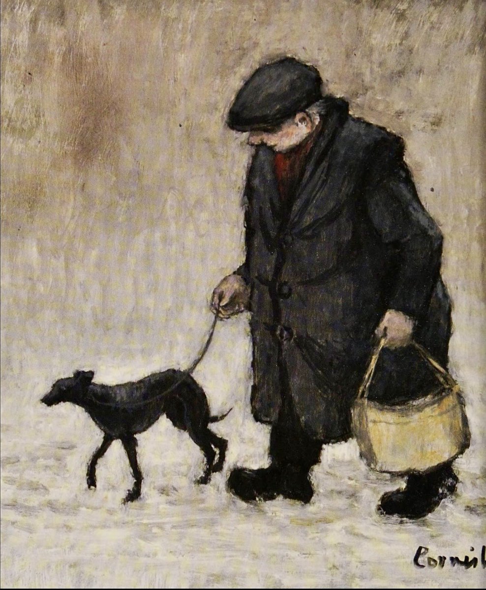 “The more people I meet, the more I love my dog.” Mark Twain 🐕 ❤️ Man Walking Dog by Norman Cornish (1919-2014)