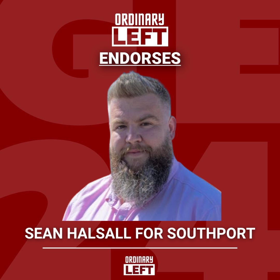 OrdinaryLeft's tweet photo. We are proud to endorse trade unionist and socialist @HalsallSean to be the next MP for Southport.

Starmer’s lot rigged contests to stop Sean running, so he’s taken the brave decision to stand as an independent. He’ll make a fine MP for ordinary people. https://t.co/89bHBsArwJ