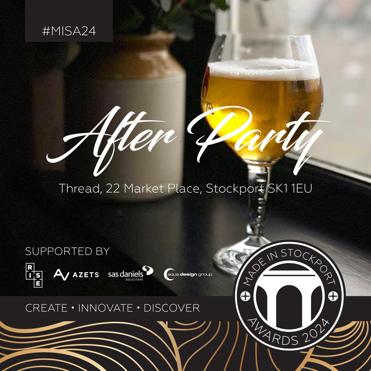 Want to continue the celebration after #MadeInStockport Awards 2024 #MISA24? Pleased to announce that Thread will be hosting #MISAAfterParty. Simply show your ticket on arrival to gain entry 😊 #BusinessAwards #Stockport aquadesigngroup.co.uk/made-in-stockp…