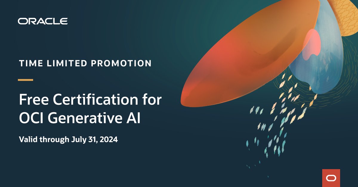 saurabhsgrsinha's tweet image. Are you looking to level up your #AI skills? OCI Generative AI Professional Certification is FREE through July 31: social.ora.cl/6015e5znx