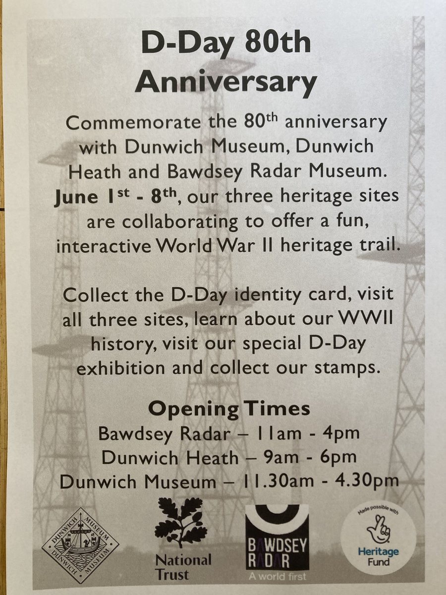 Visit Dunwich to see our D Day exhibition, in the Reading Room, on June 6th, with unseen images and recordings of D Day training at Dunwich Heath. Open 11.30-4.30. Other days that week some of the exhibition will be on show in the Museum