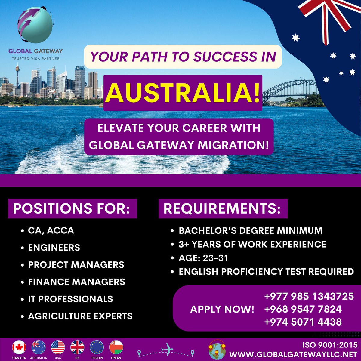 Unlock your future in Australia with Global Gateway Migration!

𝑨𝒑𝒑𝒍𝒚 𝑵𝒐𝒘! 📦💼✨
info@globalgatewayllc.net

#GlobalGateway #GlobalGatewayMigration #WorkInAustralia #ProfessionalGrowth #DreamBig #AustraliaBound #JobSearch #CareerMove #InternationalCareers #WorkAbroad