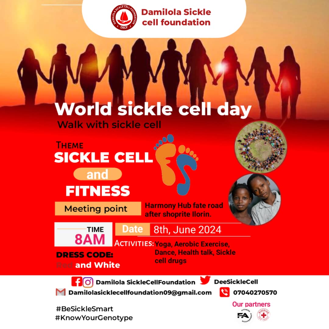 DeeSickleCell's tweet photo. Where Would You Rather Be Next Weekend? 

Sickle Cell and Fitness!!! 
Walk with sickle cell
Be Sickle Smart
Live in Ilorin on the 8th of June 2024. Come one, Come All https://t.co/PLDZQnb3F9