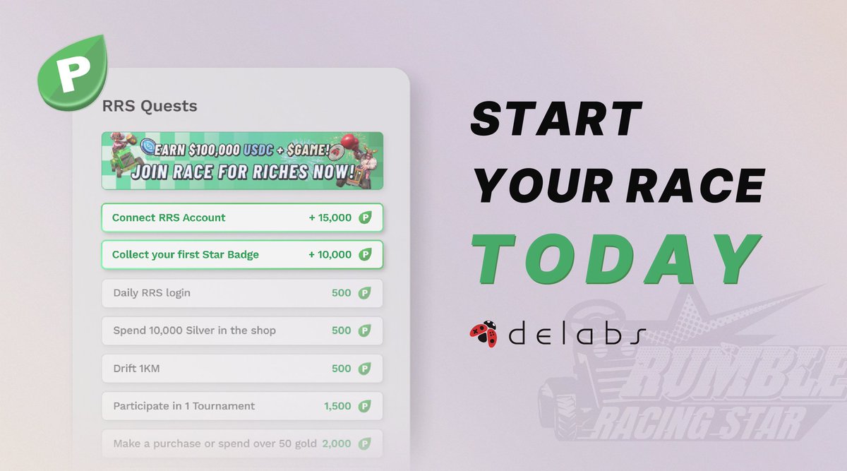 Double Your $GAME 🪙 

Connect your RRS &amp; get your first Star Badge for boosted Leaf Points 🍃 

Sign up now: rumbleracingstar.io