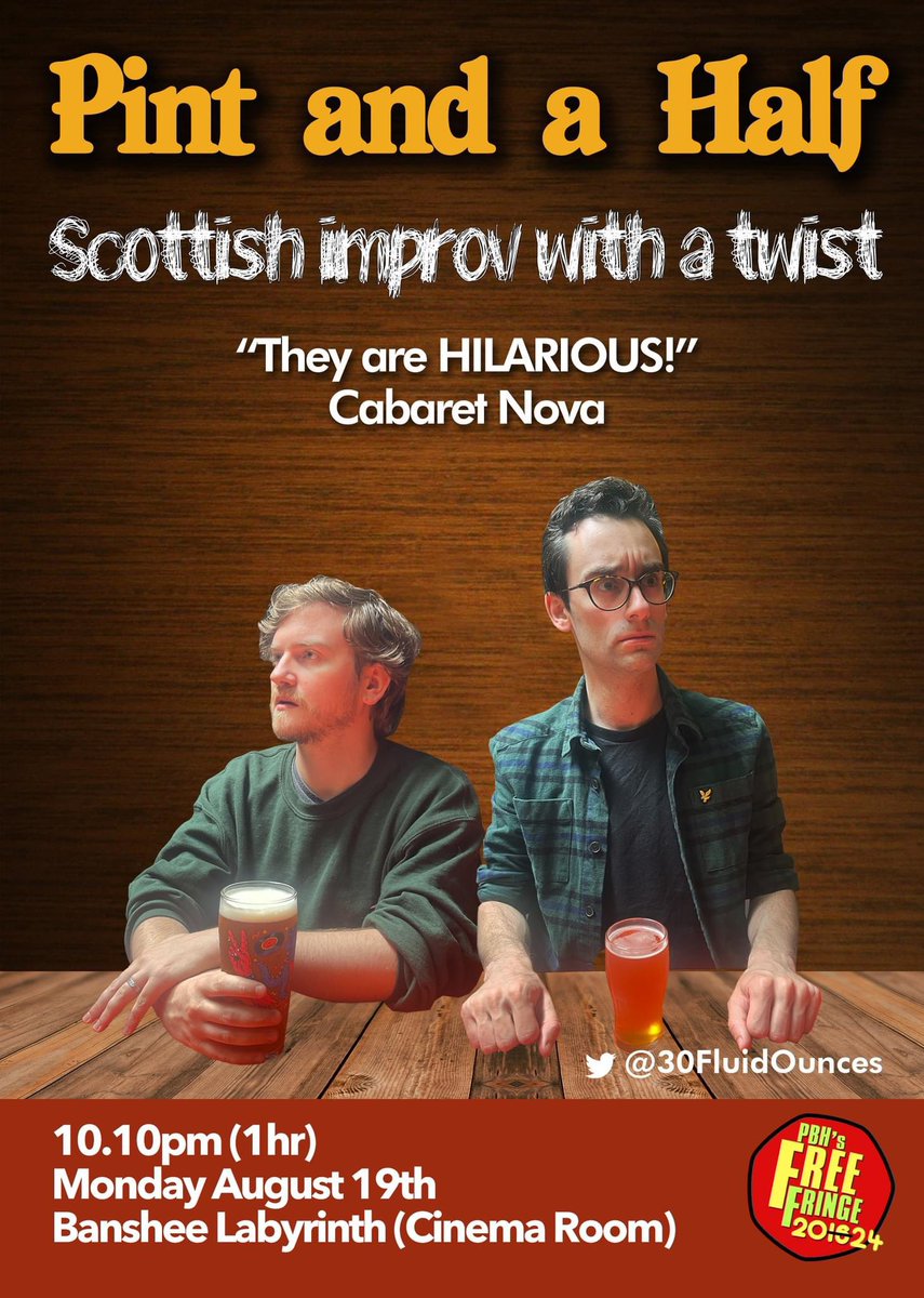 BACK AT FRINGE FOR ONE NIGHT ONLY!

MONDAY AUGUST 19TH, BANSHEE LANYRINTH, 10.10PM

Couldn’t find the new PBH logo so updated an old one, don’t think anyone will notice.