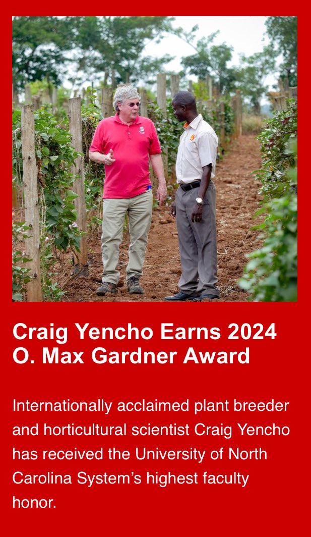 NC State Plant Breeding Consortium (@ncplantbreeding) on Twitter photo We’re very proud to announce one of our own has received the 2024 O. Max Gardner award. Congratulations <a href="/CraigYencho/">Craig Yencho</a>, a well deserved award for your significant contributions to North Carolina and global agriculture! #PackPride cals.ncsu.edu/news/craig-yen… We’re very proud to announce one of our own has received the 2024 O. Max Gardner award. Congratulations <a href="/CraigYencho/">Craig Yencho</a>, a well deserved award for your significant contributions to North Carolina and global agriculture! #PackPride cals.ncsu.edu/news/craig-yen…