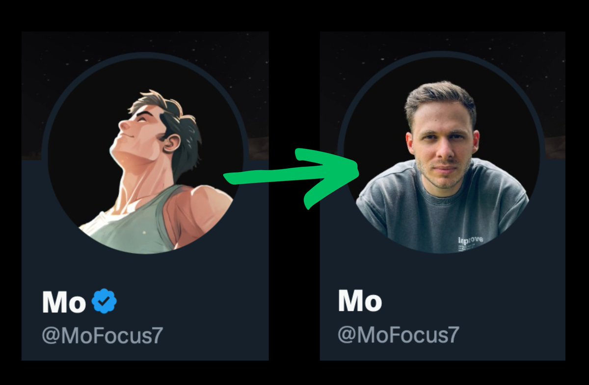 MoFocus7's tweet photo. 2180 people decided to follow me even though my profile was faceless and anonymous.

- No last name
- Anime profile picture

When I started 10 months ago I thought that nobody would care what I post anyway.

I'll do it anonymously for now. I thought.

I needed some kind of picture that I could use.

A random anime image generated by Midjourney smiled at me in a folder on my PC.

Good enough.

When the first few hundred followers came I wanted to change it, but my DMs said:

"Clean profile bro!"

"How did you make the pfp?"

"Love your profile man!"

The 'why' to change it got very small.

10 months later, a passion and a lot of ambition richer, it's time to show myself.

First of all, thank you guys!

My name is Moses, short: Mo.

I am 26 years old.

My former life is not that interesting.

And I can't remember half of it anyway.

I repressed my bad childhood and smoked most of the adult part away.

But today, it is interesting.

I made a transformation in my life.

From distracted and aimless to disciplined and ignited.

It took me 7 years of attempts and relapses.

But after trying it from every angle, I found a way to discipline myself.

I studied the subject of self-change to the core afterwards and understood why I could made it in the last attempt.

And I also came to 2 other realisations:

1. When you're disciplined, you will sooner or later unearth your purpose/passion.

Without self-control, dopamine-releasing distractions will always be more attractive and keep you away from finding it.

2. But what happens when you found your passion?

The next logical step, at least for most, is to try to make a living from it.

I started this channel with the intention of helping others to become disciplined.

But I want to include these next logical steps from now on, because I love to learn and to talk about them too.

"Discipline into Passion, Passion into Business"

That's exactly the path I took and am still on.

Controlling and mastering yourself.

Becoming valuable through crafting and pursuing your passion.

Creating an audience, finding people you can help with your developed skills & knowledge, and building a small global business by doing so.

That's what I'm burning for and believe is the future. And I want to take you on that ride with me.

My content will change a bit.

From "for me" to "for you".

Less me trying to get viral, and more personal real value content tailored to your interests and obstacles on this journey.

And if you could use a supportive hand on one or more of these steps:

"Discipline into Passion, Passion into Business", and everything in between, I'm now opening the first few official 1on1 coaching/mentoring spots.

Just send me the word "Mentoring" in the DMs and we find out how we can achieve your goals together.

I look forward to meet you!