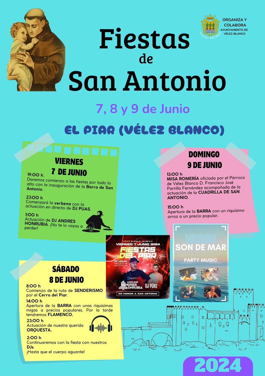 gvelezblanco's tweet photo. ¡VEN Y CELEBRA CON NOSOTROS!

FIESTAS DE SAN ANTONIO El Piar (Vélez Blanco).
📅 Fecha: Del 7 al 9 de Junio de 2024 https://t.co/m4zgROetPq