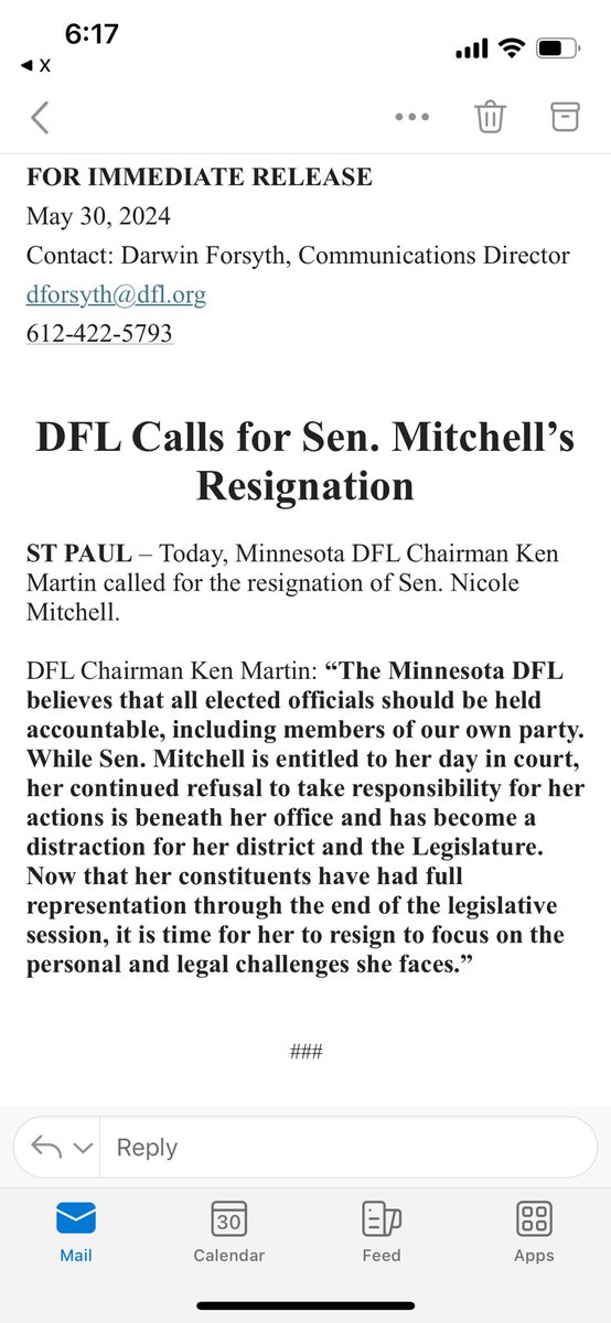 DFL calls for resignation of Sen. Mitchell, DFL-Woodbury.