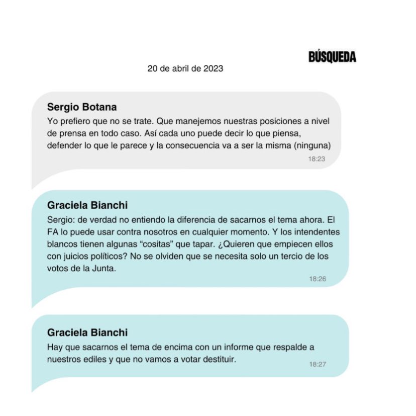 EPreve's tweet photo. 🔵 “COSITAS QUE TAPAR”

🚨 Senadora Bianchi recomendó no hacerle juicio político a Cosse porque intendentes nacionalistas también tienen “cositas que tapar”, informa @BUSQUEDAonline 

https://t.co/vG6GuhD88L https://t.co/HTUwWyNrnE